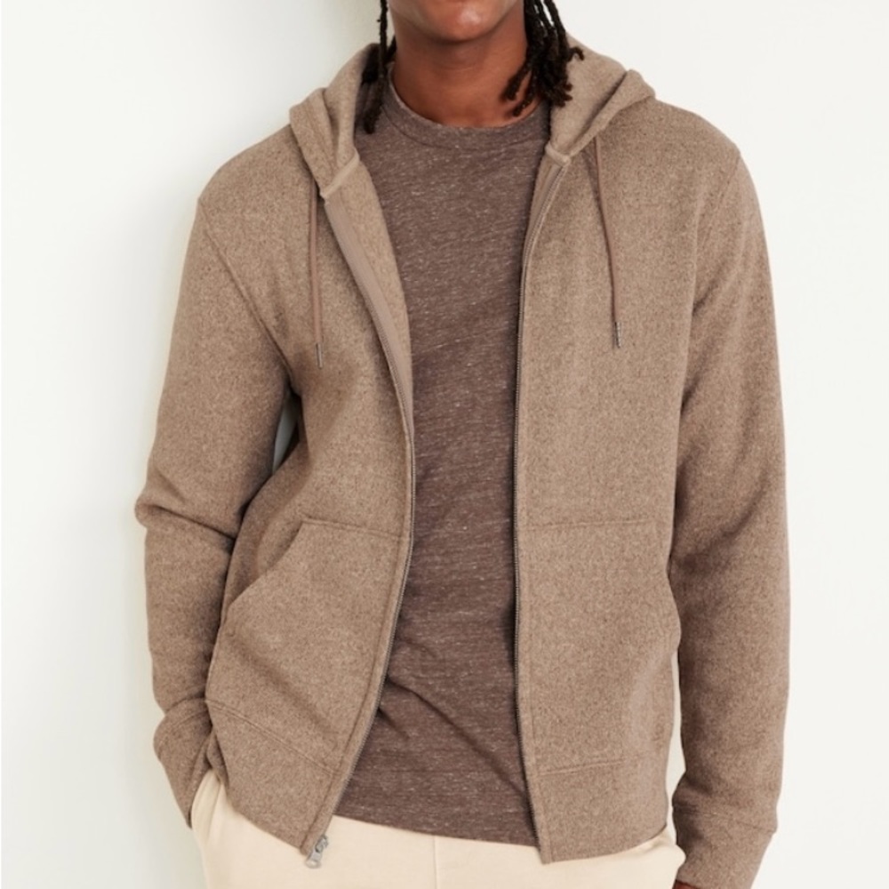 Old Navy Mens Fleece-Knit Zip Hoodie | M | Camel Brown NEW!!